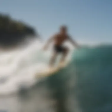 A surfer effortlessly riding a wave on a foam short board