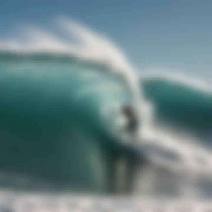 Surfer catching a wave with perfect technique