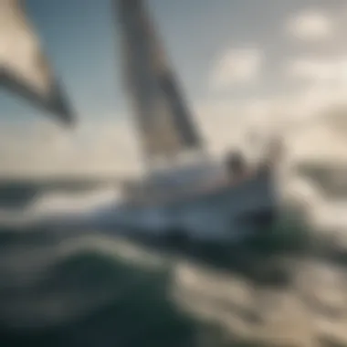 Sailboats navigating through water with favorable wind conditions.