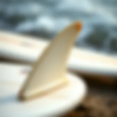 Detailed Surfboard Fin and Design Close-up of a surfboard's fin and bottom design