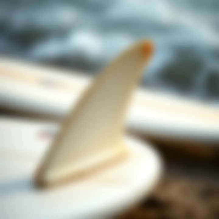 Detailed Surfboard Fin and Design Close-up of a surfboard's fin and bottom design