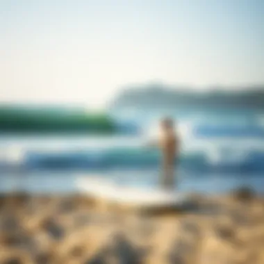 Promoting Sustainable Surfing Practices A serene beach scene promoting sustainability in surfing
