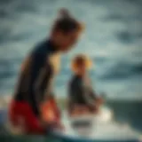 Surf instructor guiding a student