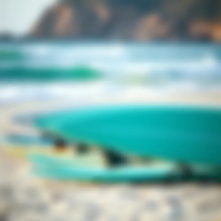 Quality Surfing Equipment for Safety and Performance Surfing equipment aligned on the beach