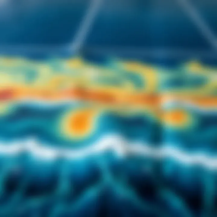 A detailed map showcasing ocean currents and swells