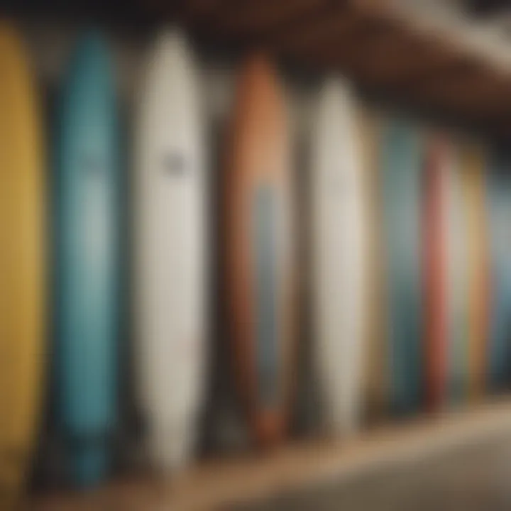 Different surfboard sizes displayed on a rack