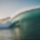 A surfer catching a wave