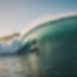 A surfer catching a wave