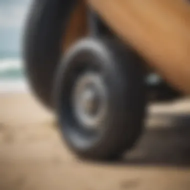 Close-up of land surfboard wheels