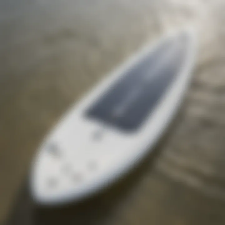 Detailed view of an electric surfboard showcasing its streamlined design