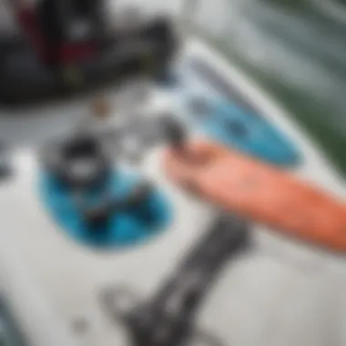 Close-up of wake surfing equipment laid out