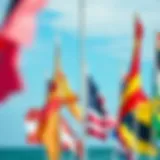 Colorful wind flags signaling different conditions on the water