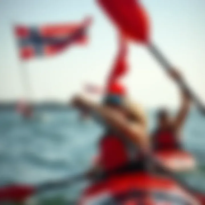 Paddlers Interpreting Wind Signals for Safety Paddlers assessing wind conditions through flag signals