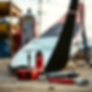 Essential Maintenance Tools for Foil Boards Maintenance tools and a foil board ready for care