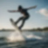 Dynamic wakeboarder performing a trick on water