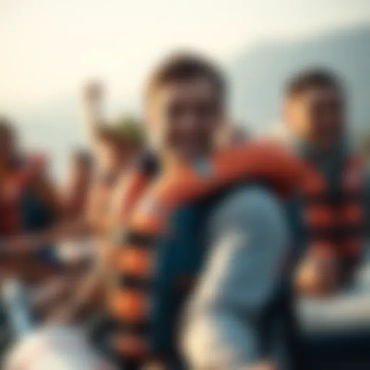 Enthusiasts enjoying water sports with life jackets