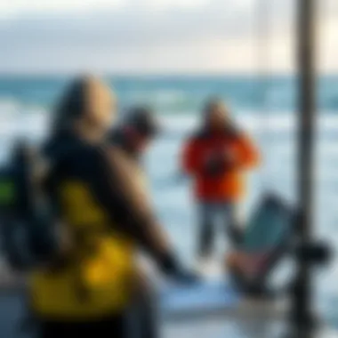 Watersport enthusiasts monitoring wave forecasts