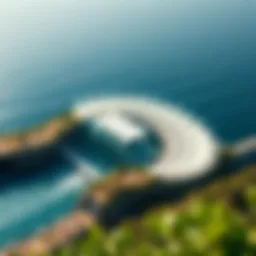 Aerial view of a wave garden showcasing its unique structure