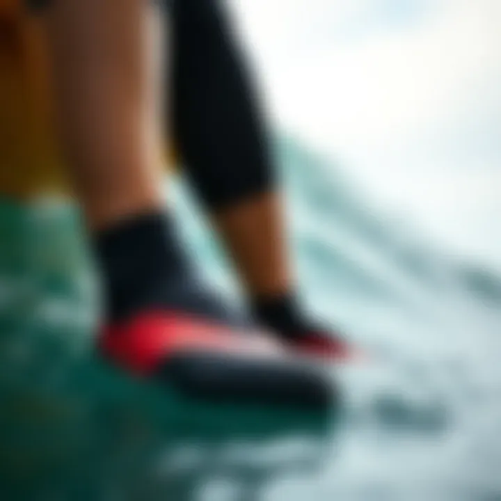 Wetsuit Shoes in Action During Water Sports Wetsuit shoes being worn during a water sport activity