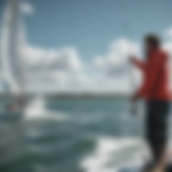 Sailor analyzing wind conditions on the water