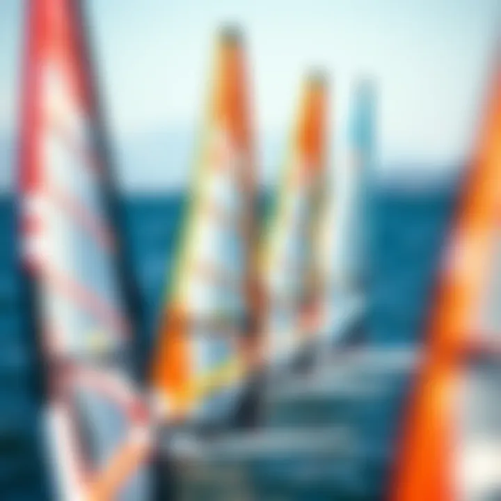 Different windsurf rig configurations displayed