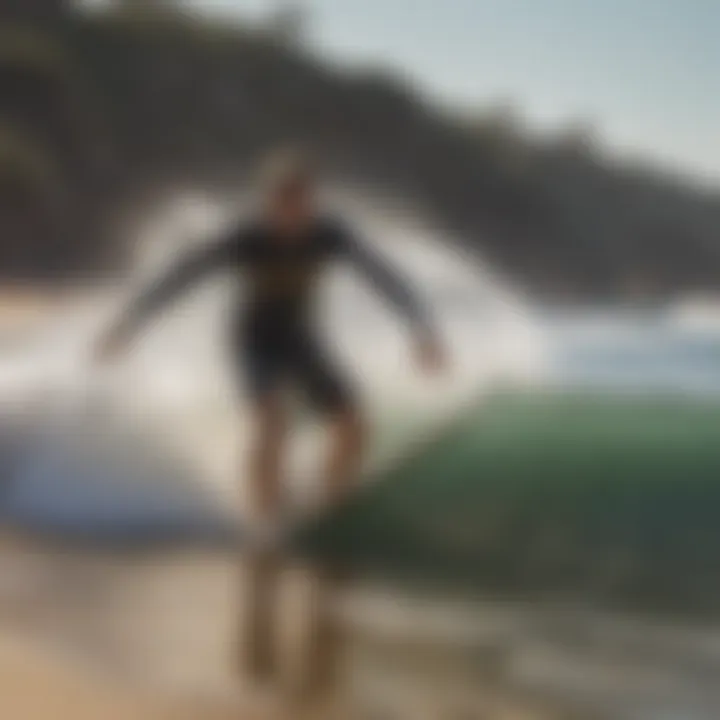 Skimboarder executing a trick on a Zap skim board on the beach